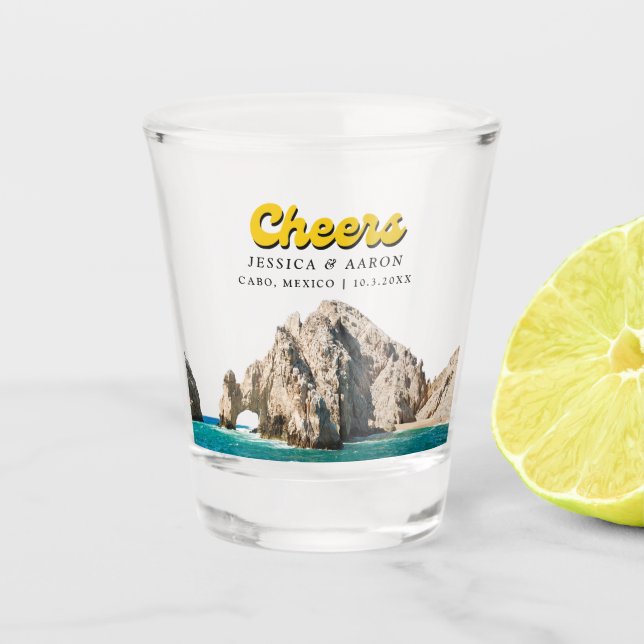 Personalized Cheers Cabo Wedding Favour Shot Glass (Front)