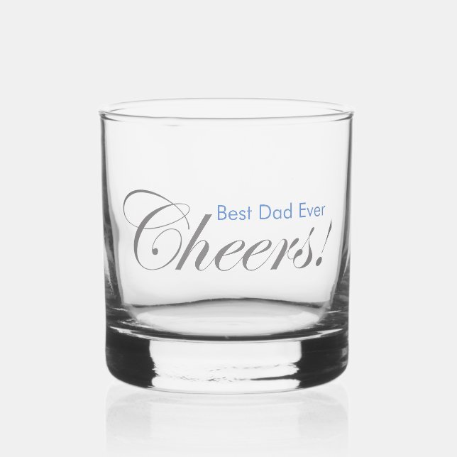 Personalized Cheers! Elegant Silver Blue Father's Whiskey Glass (Front)
