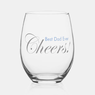 Personalized Cheers! Father's Day Silver Blue Stemless Wine Glass
