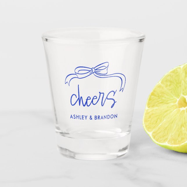 Personalized Cheers French Blue Wedding Shooters Shot Glass (Front)