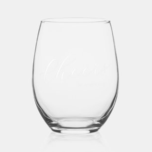 Personalized Cheers Stemless Wine Glass