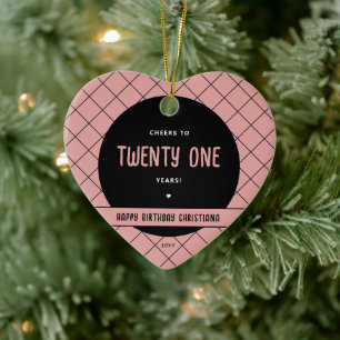 Personalized Cheers to 21 Years Modern and Elegant Ceramic Ornament