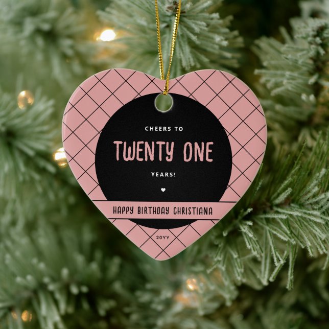Personalized Cheers to 21 Years Modern and Elegant Ceramic Ornament (Tree)