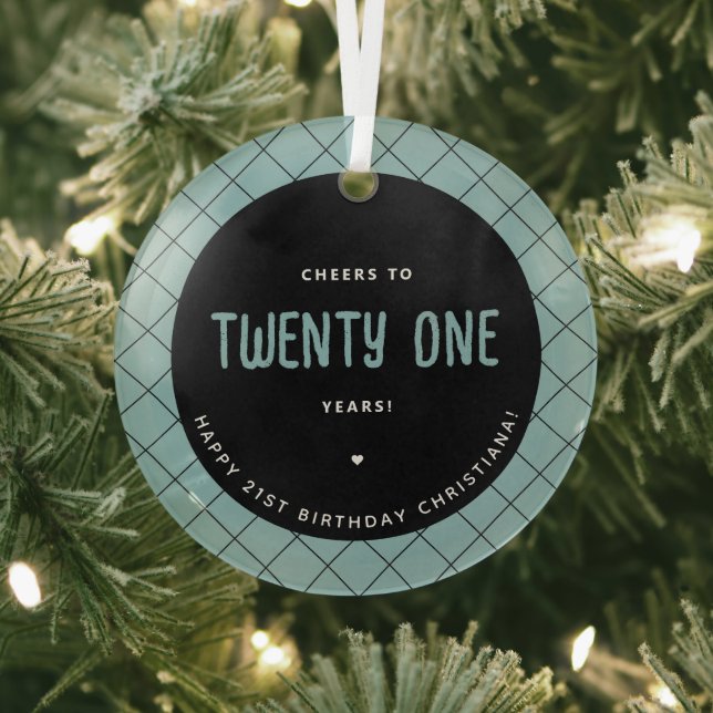 Personalized Cheers to 21 Years Modern and Elegant Glass Ornament (Insitu)