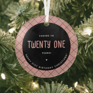 Personalized Cheers to 21 Years Modern and Elegant Glass Ornament
