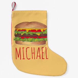 Personalized Cheese Burger Hamburger Cheeseburger Small Christmas Stocking