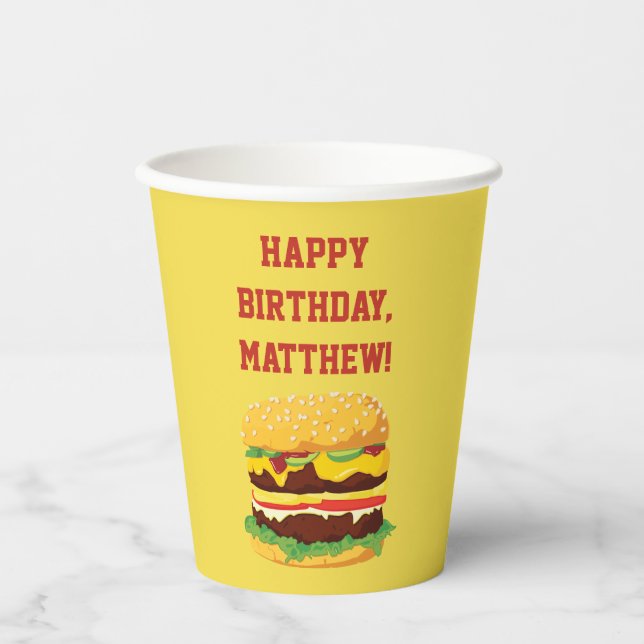 Personalized Cheeseburger Party Paper Cups (Front)