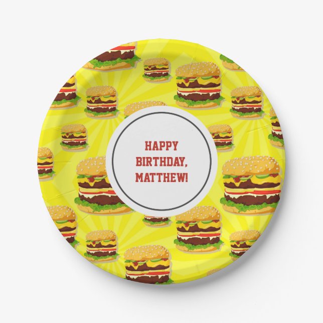 Personalized Cheeseburger Party Paper Plates (Front)