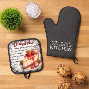 Personalized Cheesecake Baking Recipe Oven Mitt & Pot Holder Set