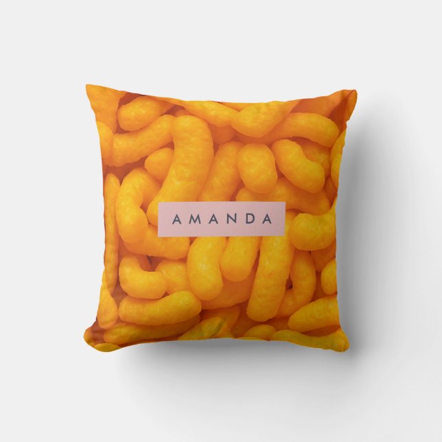 Personalized Cheesy Puff Snack Pattern Throw Pillow (Front)