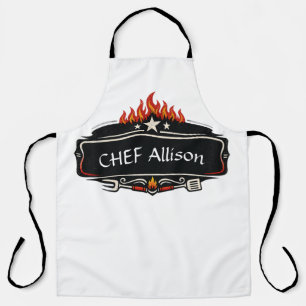 Personalized Chef Apron with Flames Custom Name