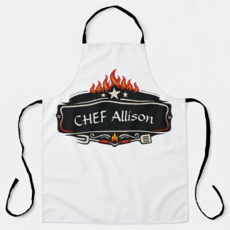 Personalized Chef Apron with Flames | Custom Name