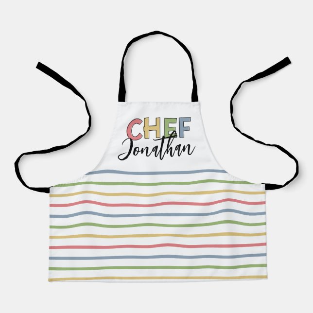 Personalized Chef Colourful Stripes Cute Gift Apron (Front)