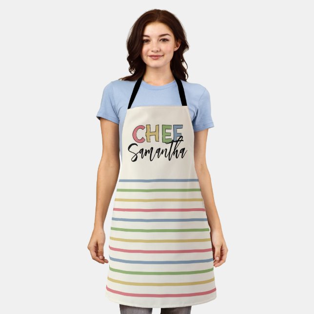 Personalized Chef Colourful Stripes Cute Gift Apron (Worn)