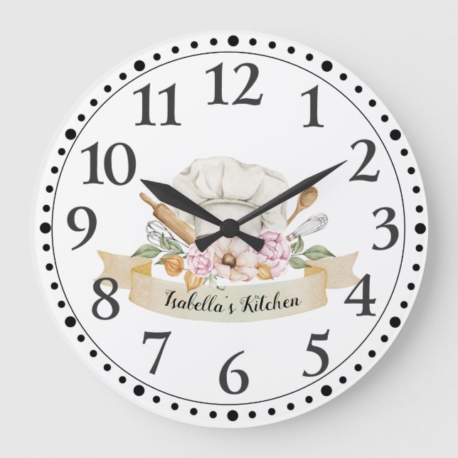 Personalized Chef Cook Baker's Tools Kitchen  Large Clock (Front)