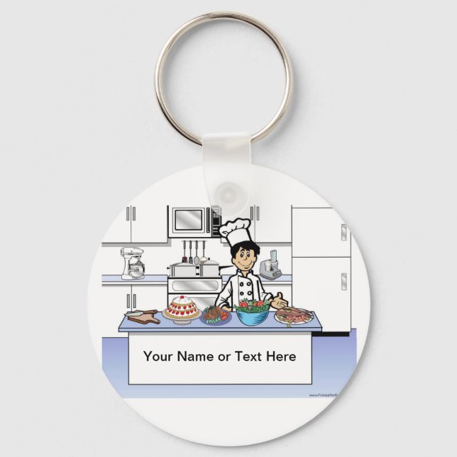 Personalized Chef, Cook - Male Cartoon Keychain (Front)