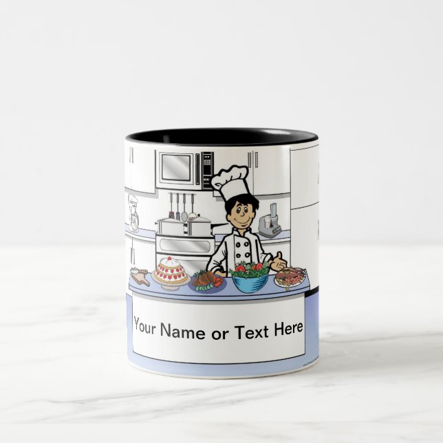 Personalized Chef, Cook - Male Cartoon Two-Tone Coffee Mug (Center)