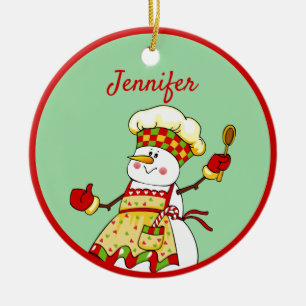 Personalized Chef Snowman Christmas Ceramic Ornament