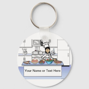 Personalized Chef, with hat - Female Cartoon  Keychain