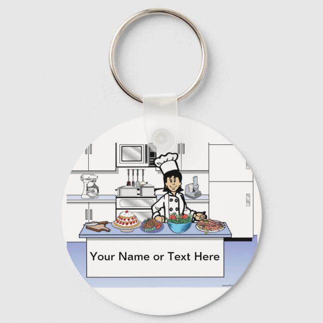 Personalized Chef, with hat - Female Cartoon  Keychain (Front)