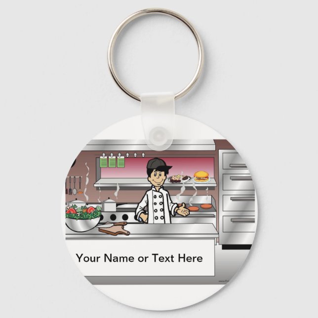 Personalized Chef, with hat - Male Cartoon  Keychain (Front)