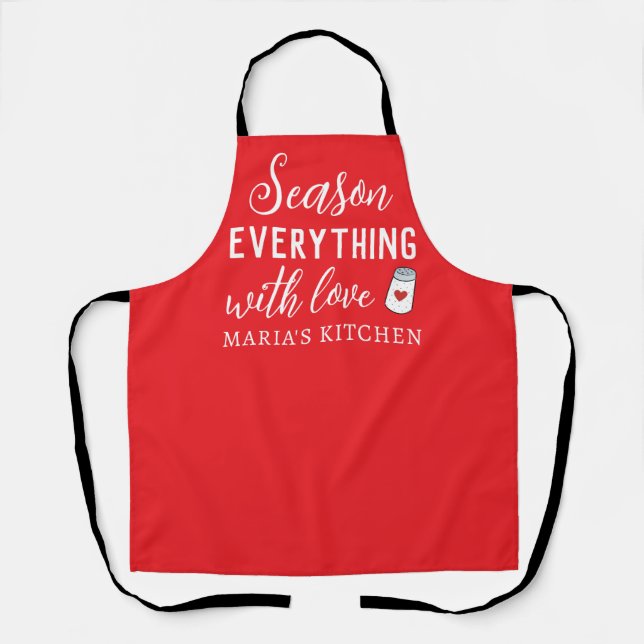 Personalized Chefs Name Salt Pot Red Colour White  Apron (Front)
