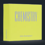 Personalized Chemistry Chartreuse School Subject Binder<br><div class="desc">This binder features a bold subject name in periwinkle on a bright chartreuse background with a personalized name at the bottom and matching spine label. The vibrant,  eye-catching colour combination makes it a great back to school supply for any student. Fully customizable with any subject name and student name.</div>