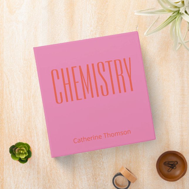 Personalized Chemistry Pink Orange School Subject Binder (In Situ)