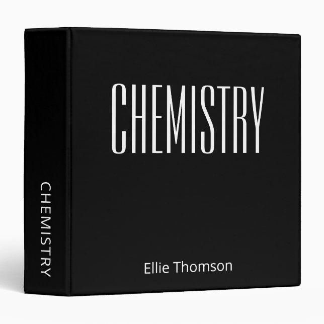 Personalized Chemistry School Subject Black Modern Binder (Front/Spine)
