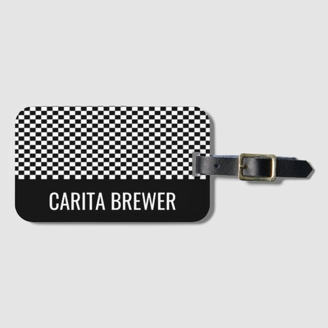 Personalized Chequerboard Luggage Tag (Front Horizontal)
