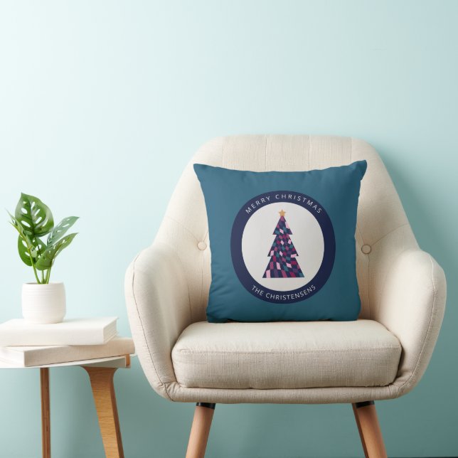 Personalized Chequered Christmas Tree  Throw Pillow (Chair)