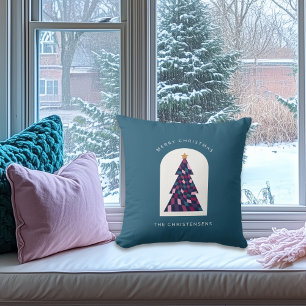 Personalized Chequered Christmas Tree Throw Pillow