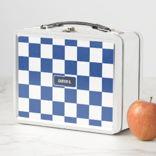 Personalized Chequered Fiesta Royal Blue Metal Lunch Box
