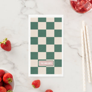 Personalized Chequered Green & Pink Napkin