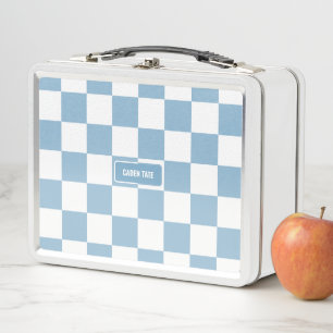 Personalized Chequered Iris Baby Blue Metal Lunch Box