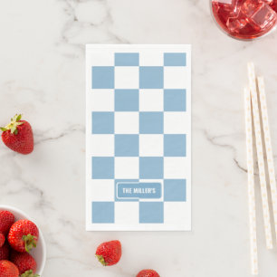 Personalized Chequered Iris Baby Blue Napkin
