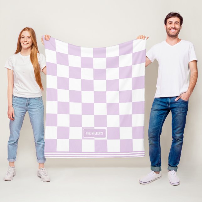 Personalized Chequered Lavender Purple Family Home Fleece Blanket (In Situ)