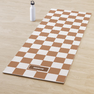 Personalized Chequered Light Cognac Camel Yoga Mat
