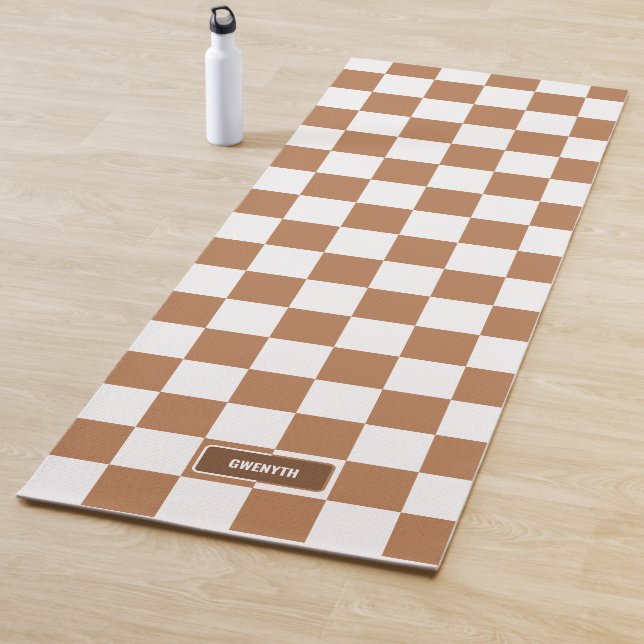 Personalized Chequered Light Cognac Camel Yoga Mat (In Situ)