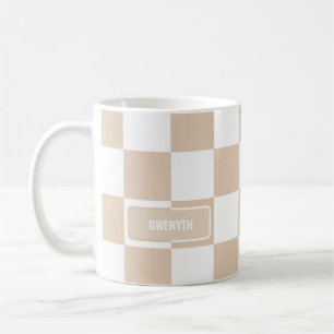 Personalized Chequered Light Neutral Coffee Mug