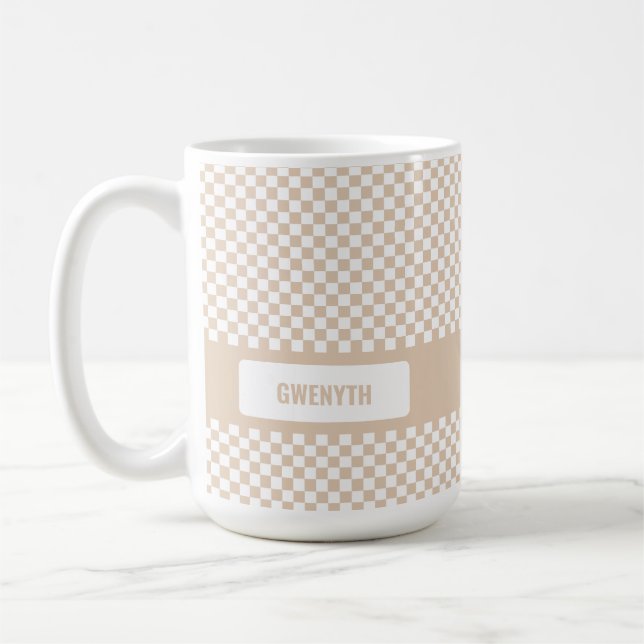 Personalized Chequered LIght Neutral Coffee Mug (Left)