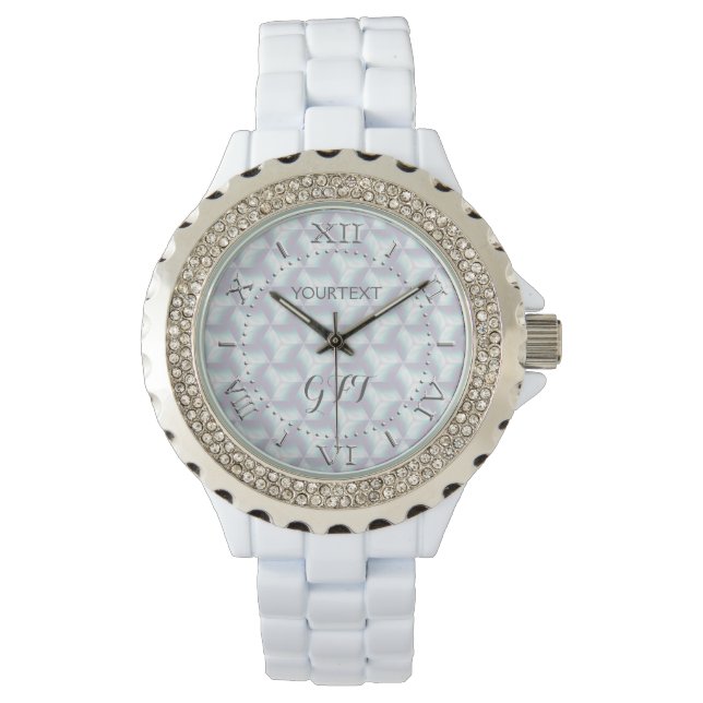 Personalized Chequered Mother of Pearl Style Dial Watch (Front)