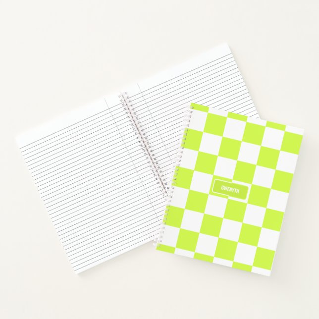 Personalized Chequered Neon Lime Green Highlighter Notebook (Inside)