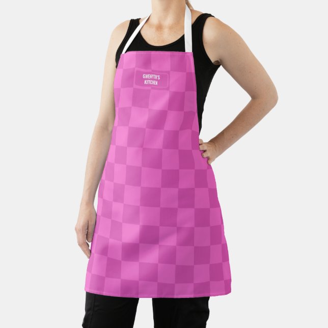 Personalized Chequered Neon Pink Highlighter Apron (Insitu)