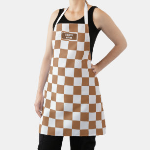 Personalized Chequered Neutral Cognac Camel Apron