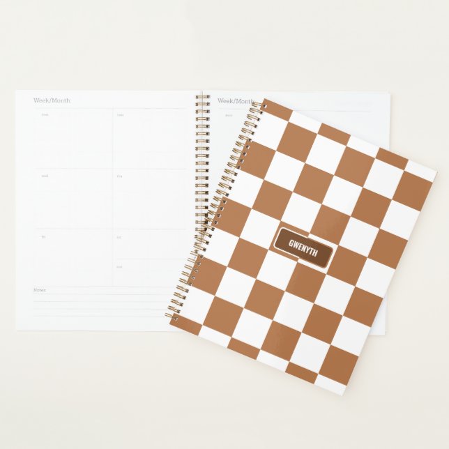 Personalized Chequered Neutral Cognac Camel Planner (Display)