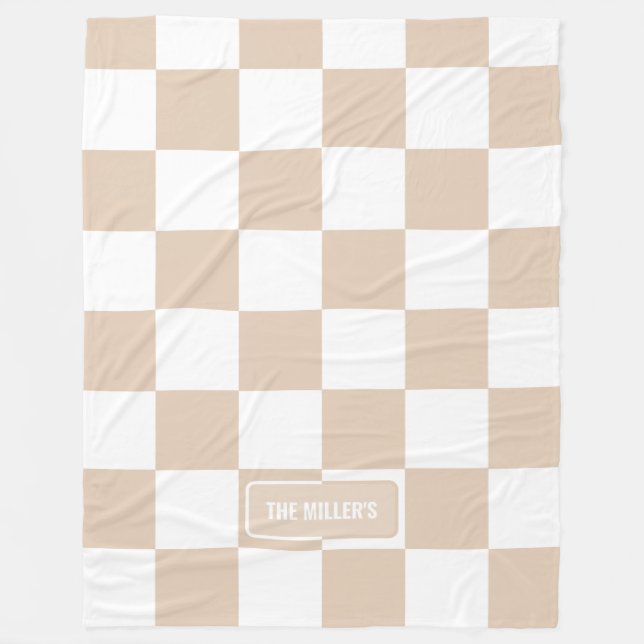 Personalized Chequered Neutral Light Fleece Blanket (Front)