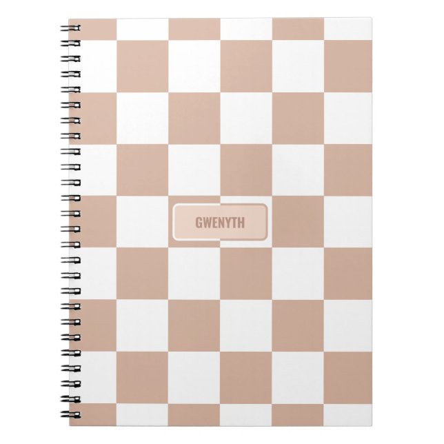Personalized Chequered Neutral Rose Blush Pink Notebook (Front)