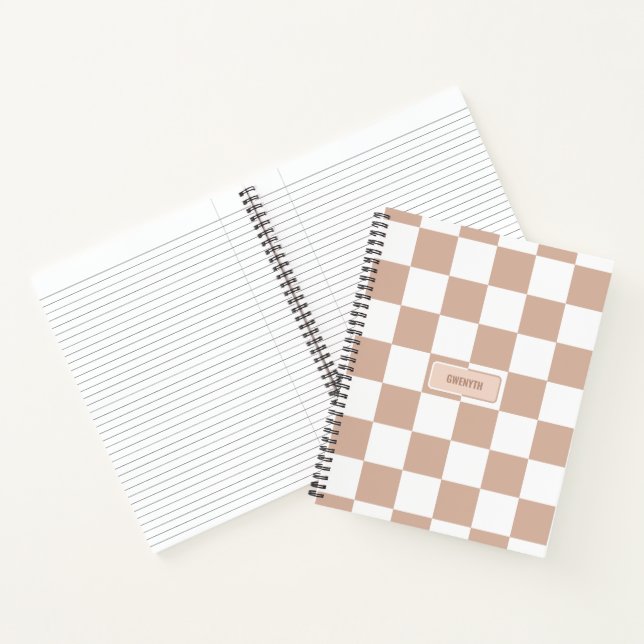 Personalized Chequered Neutral Rose Blush Pink Notebook (Inside)
