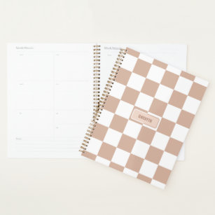 Personalized Chequered Neutral Rose Blush Pink Planner